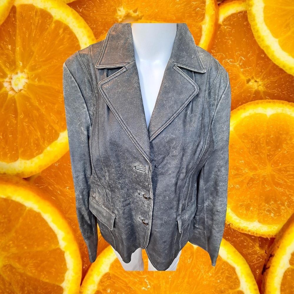 Pamela Dennis Private Client‎ Group Womens Genuine Leather Jacket Gray Size 14